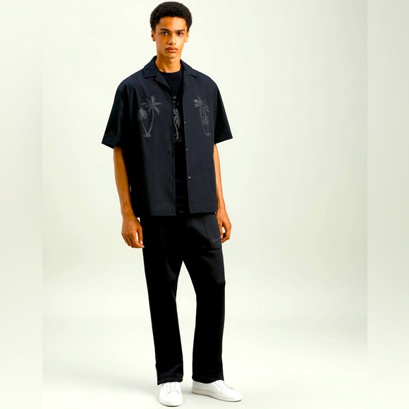 Palm Angels Black Button Up Shirt Palm Tree Print Mens Bowler Shirt - Picture 2 of 16
